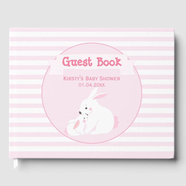 Mutter & Baby Girl Bunny | Babydusche Gästebuch (Vorderseite)