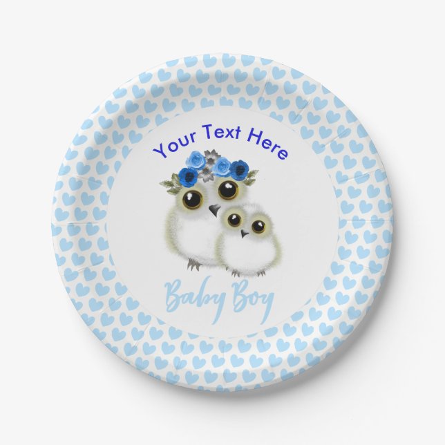 Mutter Baby Niedlich Owl Baby Boy Dusche Personali Pappteller (Vorderseite)