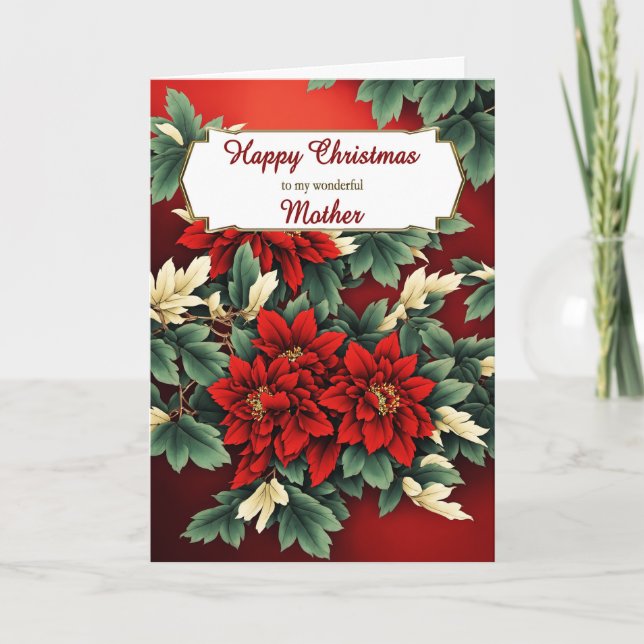 Mutter Christmas Poinsettias Feiertagskarte (Vorderseite)