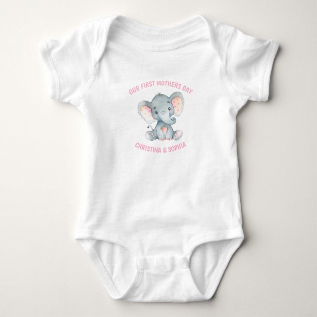 Mütter Day Baby Girl Elephant Pink Baby Strampler (Vorderseite)