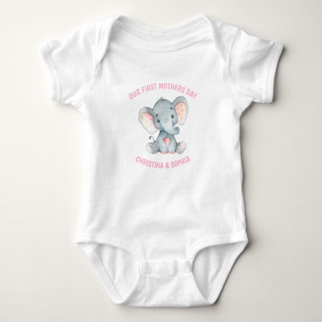 Mütter Day Baby Girl Elephant Pink Strampler (Vorderseite)