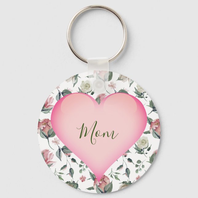Mütter Day Floral Moderne rosa Herz Personal Schlüsselanhänger (Vorderseite)