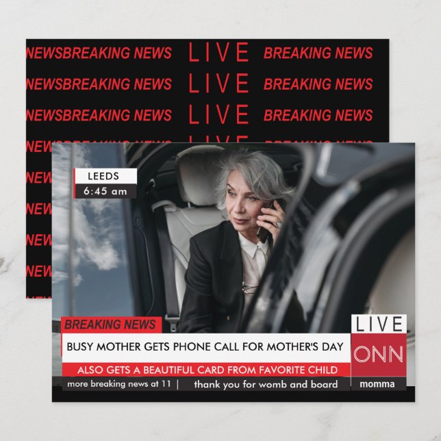 Mütter Day Funny Breaking TV News Spektakuläre Fab Einladung (Vorne/Hinten)