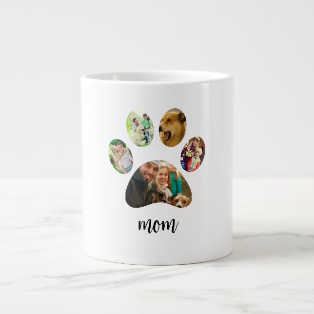 Mütter Day Hund Mama | 5 Paw Print Foto Collage Jumbo-Tasse (Vorderseite)
