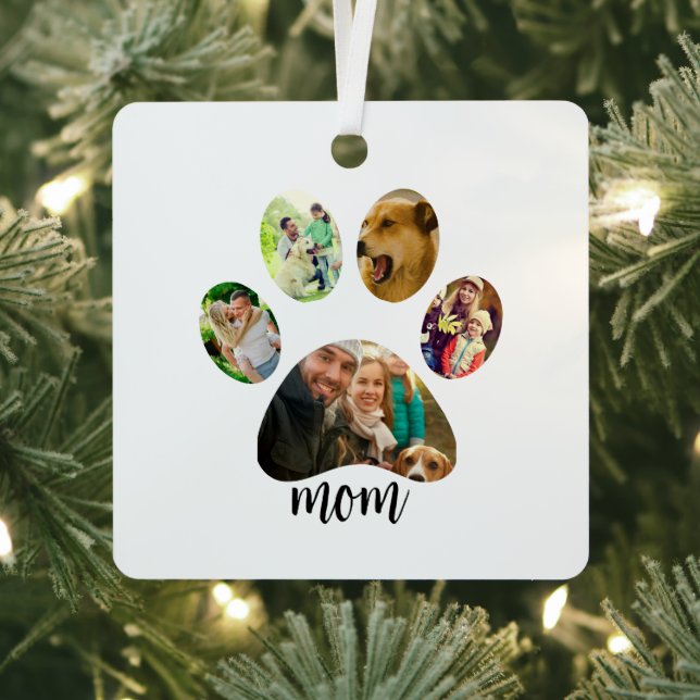 Mütter Day Hund Mama | 5 Paw Print Foto Collage Ornament Aus Metall (InSitu)