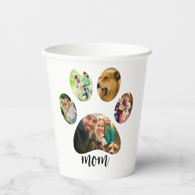 Mütter Day Hund Mama | 5 Paw Print Foto Collage Pappbecher (Vorderseite)