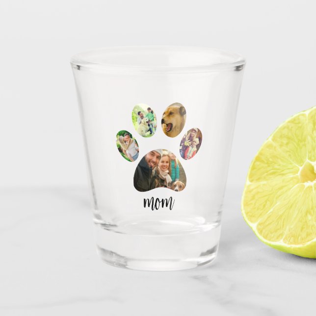Mütter Day Hund Mama | 5 Paw Print Foto Collage Schnapsglas (Vorderseite)