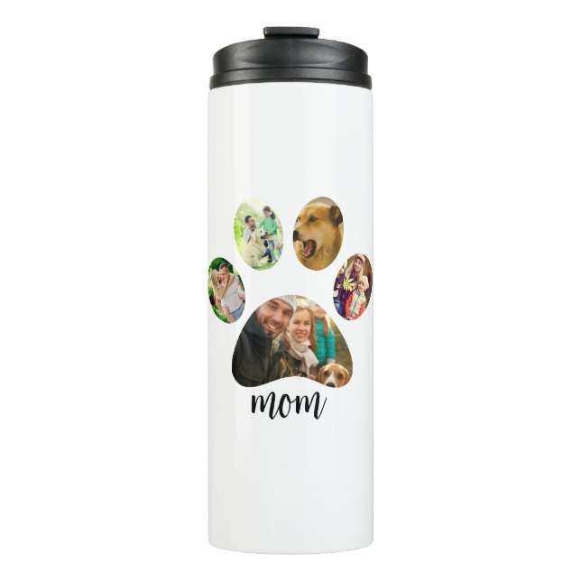Mütter Day Hund Mama | 5 Paw Print Foto Collage Thermosbecher (Vorderseite)