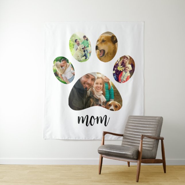 Mütter Day Hund Mama | 5 Paw Print Foto Collage Wandteppich (Beispiel)