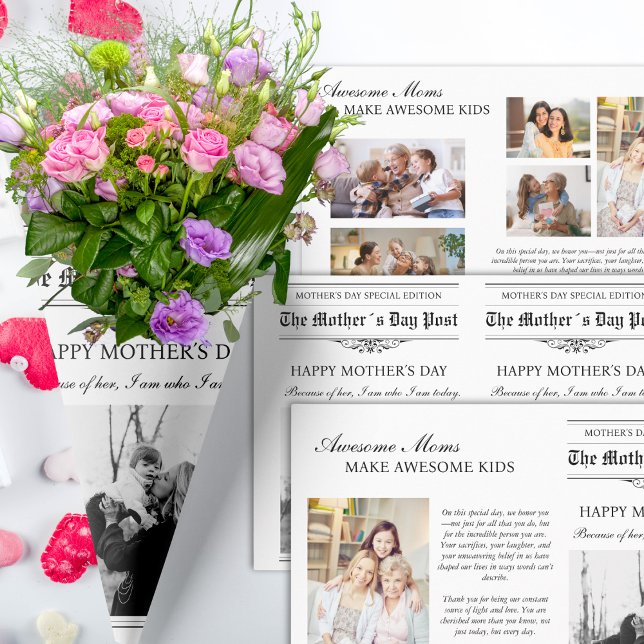 Mütter Day Newspaper Blume Bouquet Geschenkpapier Set (Mothers Day Newspaper Flower Bouquet Wrapping Paper Sheets)