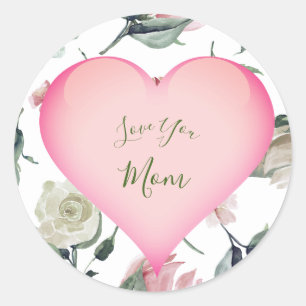 Mütter Day Simple Floral Pink Heart Personal Runder Aufkleber