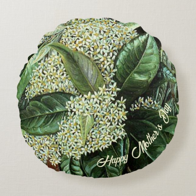 Mütter Day White Floral Rundes Kissen (Vorderseite)