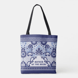 Mutter der Braut Blau & Weiße Mexikanische Fliese  Tasche