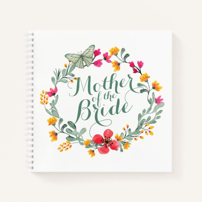 Mutter der Braut Elegant florale Hochzeit Noteboo Notizbuch (Vorderseite)