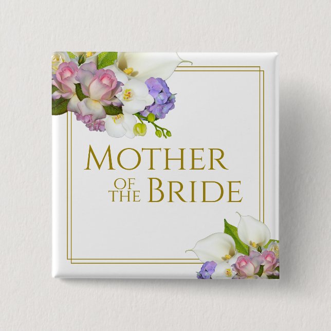 Mutter der Braut Elegante Pastel Frühlingsblumen Button (Vorderseite)