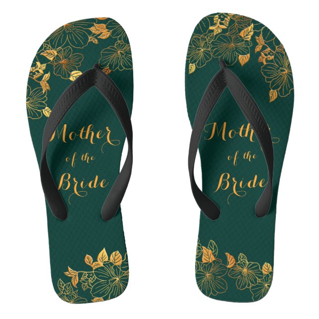Mutter der Braut Emerald Green & Gold Foliage Flip Flops (Fußbett)