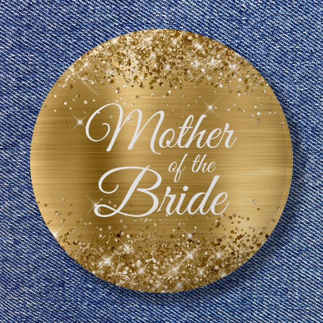 Mutter der Braut Glitzerndes Goldfolie Button (Mother of the Bride Glittery Gold Foil Button)