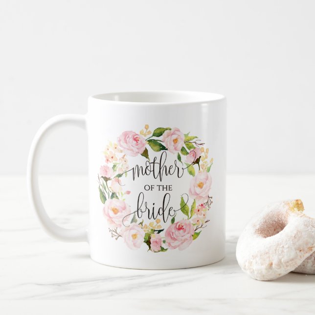 Mutter der Braut, Kalligrafie, Blumenreath-8 Kaffeetasse (Mit Donut)