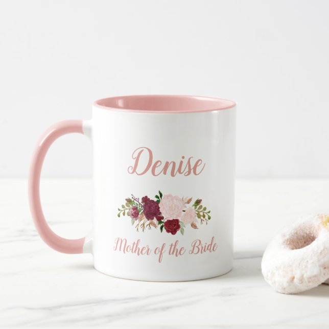 Mutter der Braut Pink Marsala Bloral Hochzeit Tasse (Mit Donut)