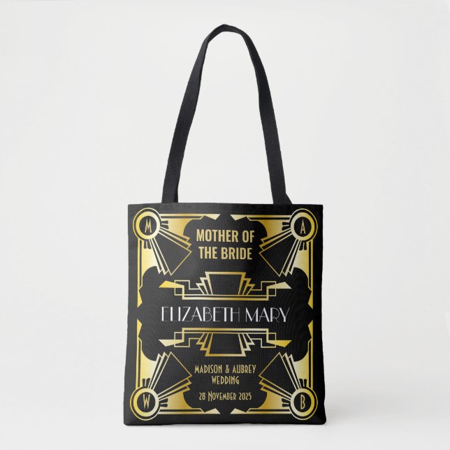 Mutter der Bride Art Deco Wedding Gold & Black Tasche (Vorderseite)