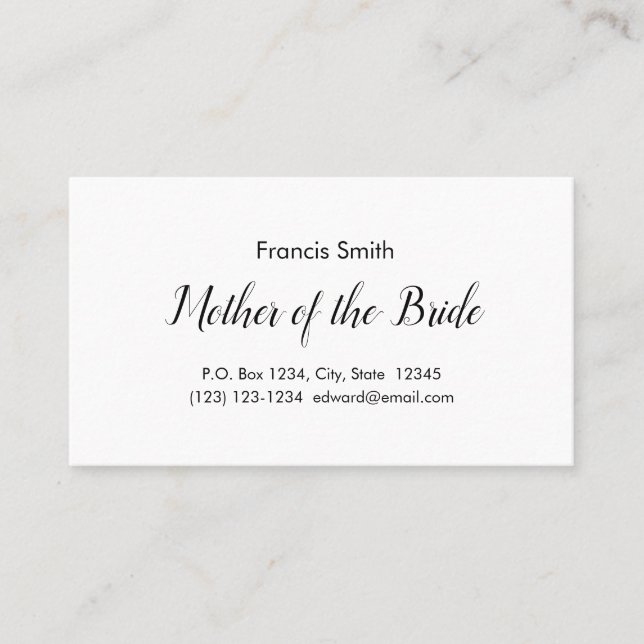 Mutter der Bride Business Cards Visitenkarte (Vorderseite)