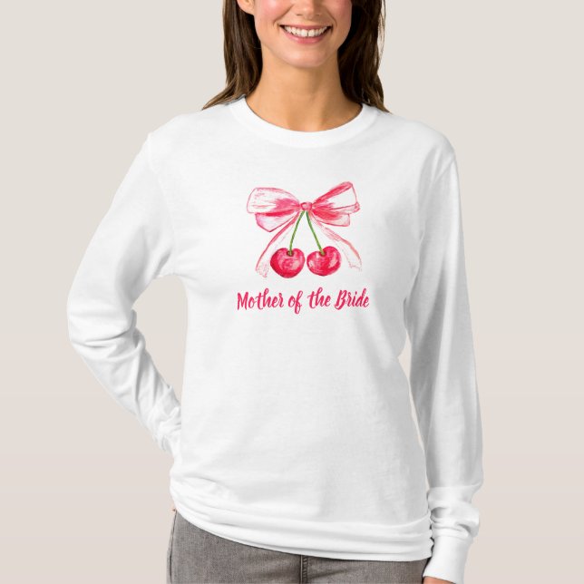 Mutter der Bride Coquette Pink Bow Hochzeit T-Shirt (Vorderseite)