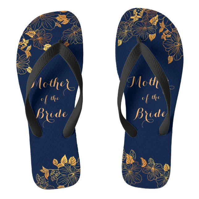 Mutter der Bride Gold Foliage Navy Blue Flip Flops (Fußbett)