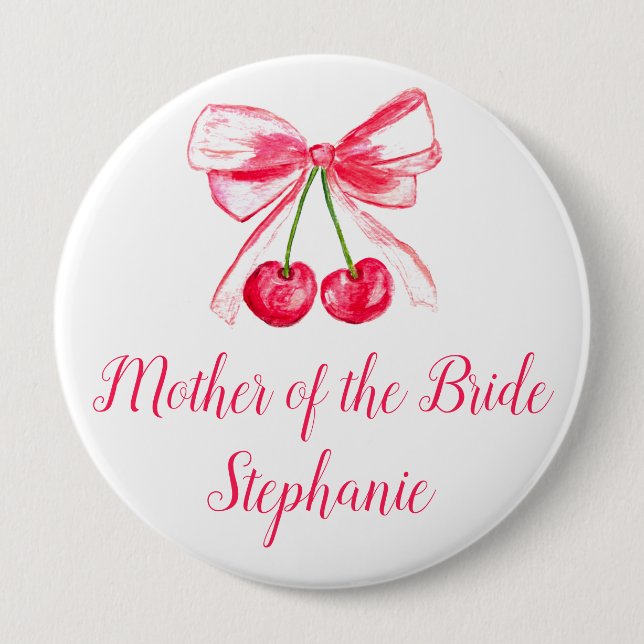Mutter der Bride Pink Bow Coquette Wedding Button (Vorderseite)
