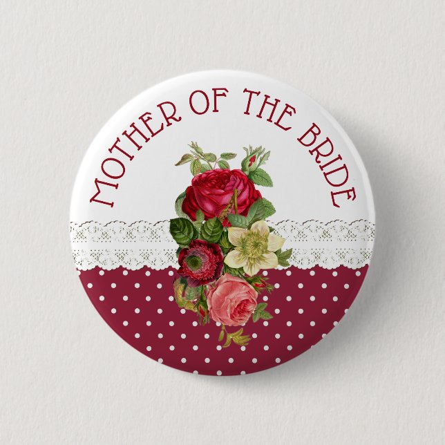 Mutter der Bride Rose Bouquet Wedding Button (Vorderseite)