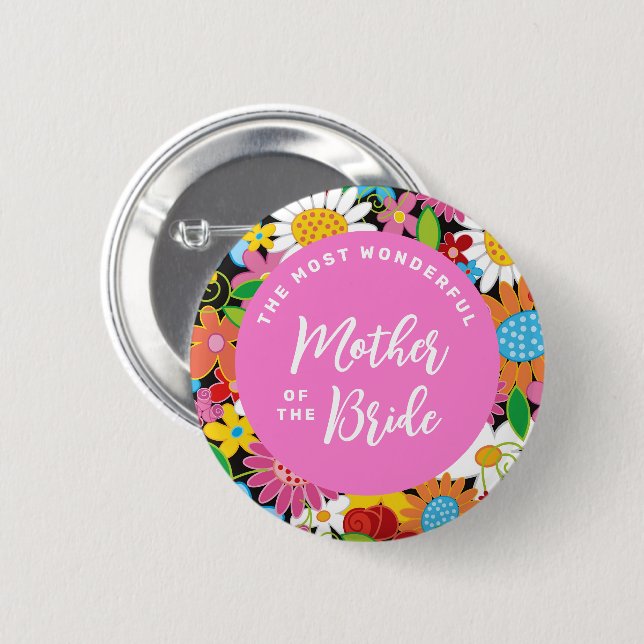 MUTTER DER BRIDE Spring Blume Wedding Name Tag Button (Vorne & Hinten)