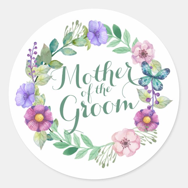 Mutter der Groom Elegant Floral Wedding Sticker (Vorderseite)