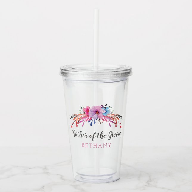 Mutter der Groom Floral Personalisiert Acryltrinkbecher (Vorderseite)