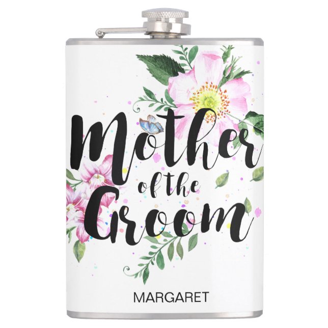 Mutter der Groom-Floral-Wasserfarbenhochzeit Flachmann (Vorderseite)