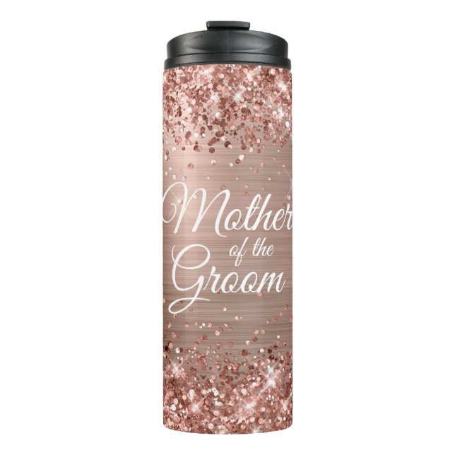 Mutter der Groom Glittery Rose Gold Glam Thermosbecher (Vorderseite)