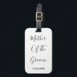 Mutter der Groom Hochzeiten einfache Gabe Gefallen Gepäckanhänger<br><div class="desc">"Mutter des Bräutigams" in einem wunderschönen und eleganten Text gedruckt,  ist dies ein perfektes Geschenk oder Gastgeschenk für die Mutter des Bräutigams. Sie können den Text nach Belieben anpassen.</div>