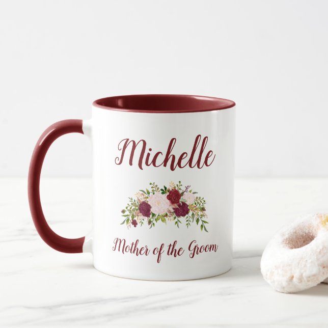 Mutter der Groom Marsala Rosa Blumenzange Tasse (Mit Donut)