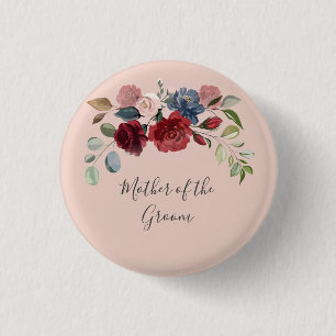 Mutter der Groom Rustic Burgundy Blumen Custom Button