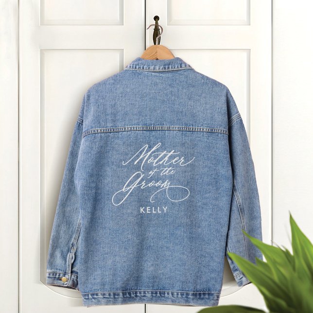 Mutter der Groom Script Name Wedding Party Jeansjacke (Mother of the Groom Script Name Wedding Party Denim Jacket)