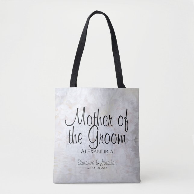 Mutter der Groom White Peonies & Hearts Elegant Tasche (Vorderseite)