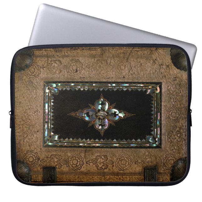 Mutter der Perle Eingedecktes Lederbuch Laptopschutzhülle (Vorderseite)