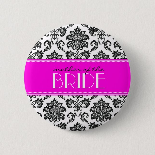 Mutter der Schaltfläche "Bride Damask" in Hot Pink Button (Vorderseite)