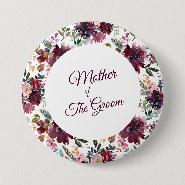 Mutter des Blume-Musters "Groom Burgundy Garden" Button (Vorderseite)