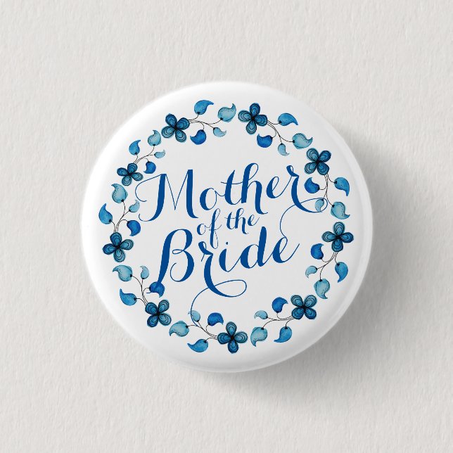 Mutter des Braut-blauen Blumenhochzeits-Knopfes Button (Vorderseite)