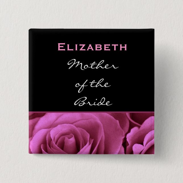 Mutter des Braut-Schwarz-Rosa-Rosen-individuellen Button (Vorderseite)