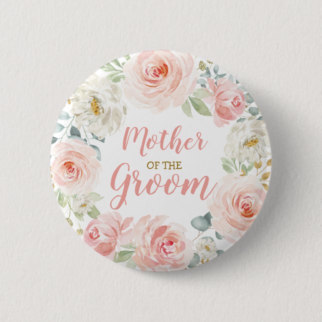 Mutter des Bräutigams erröten BlumenGastgeschenke Button (Vorderseite)