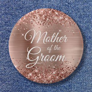 Mutter des Bräutigams Glitzernde Rosen-Gold-Folie Button