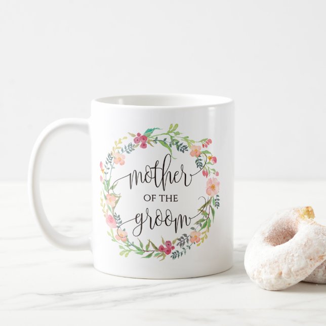 Mutter des Bräutigams, Kalligrafie, Blumenreath-4 Kaffeetasse (Mit Donut)