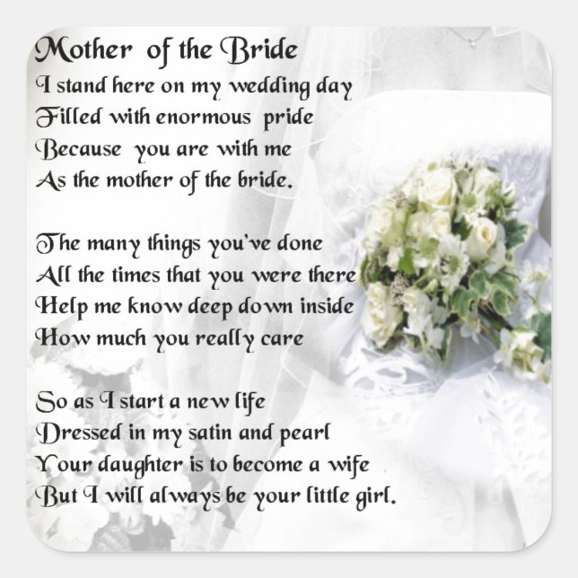Mutter des Bride Gedicht Wedding Bouquet Design Quadratischer Aufkleber (Vorderseite)