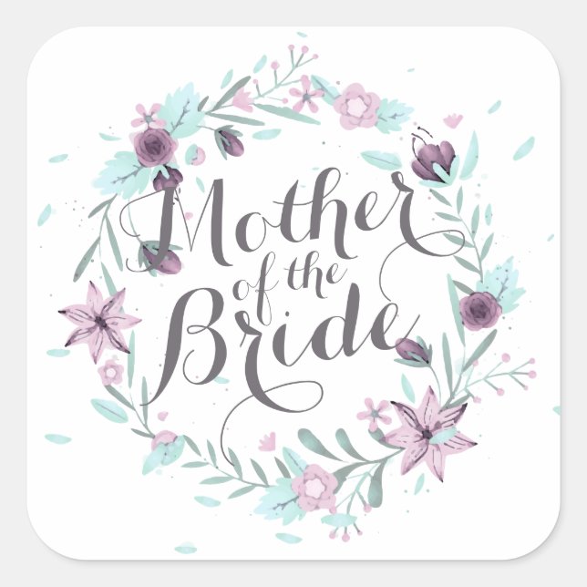 Mutter des Bride Watercolor-Hochzeitsticker Quadratischer Aufkleber (Vorderseite)