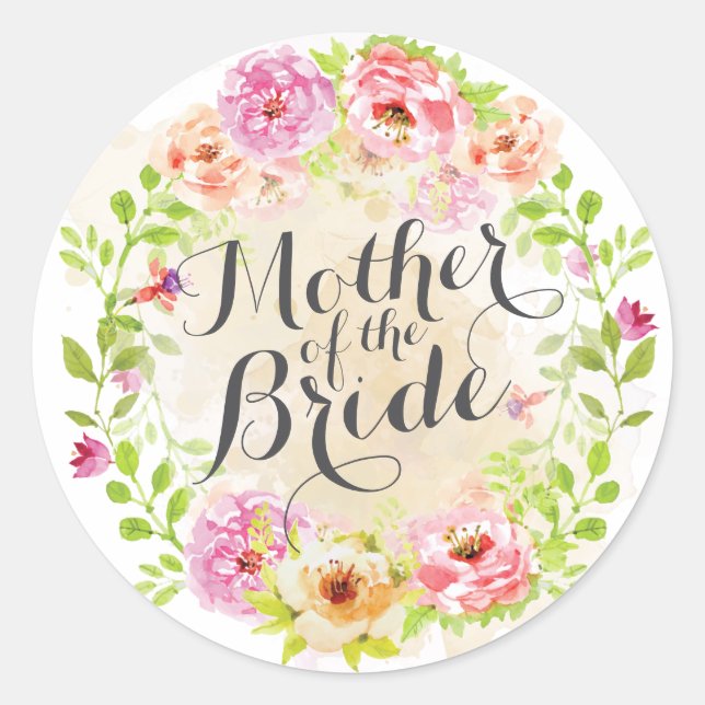 Mutter des Bride Watercolor-Hochzeitsticker Runder Aufkleber (Vorderseite)